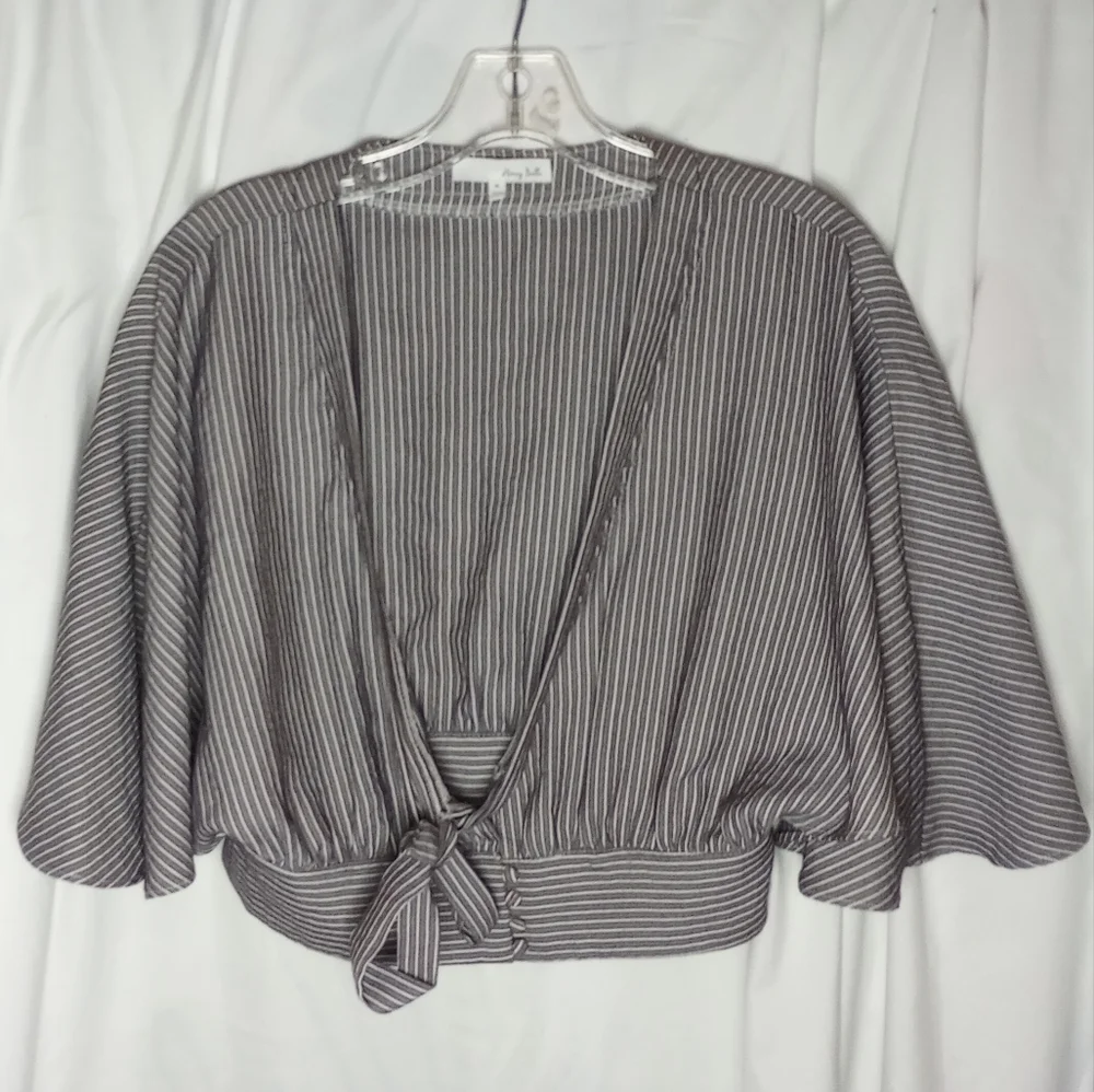 EUC Medium Honey Belle Brown Cream Striped Crop With Cape Sleeves Preppy Baddie - Picture 2 of 7